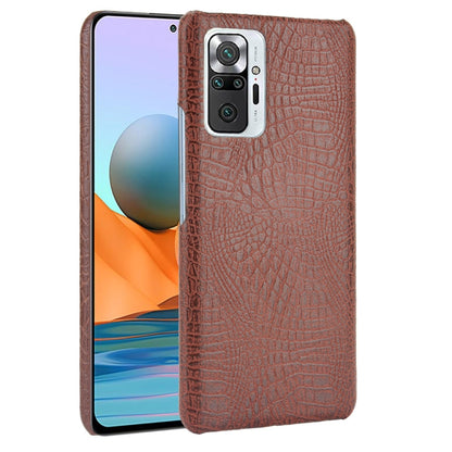 Shockproof crocodile-texture PC+PU phone case, brown, with camera cutout