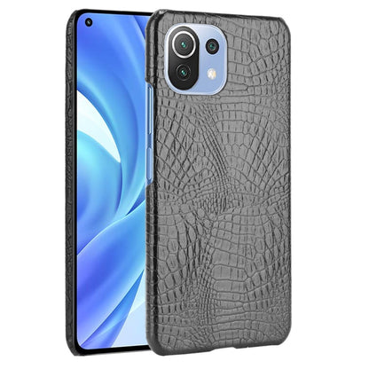 Gray crocodile-texture shockproof phone case with camera cutout