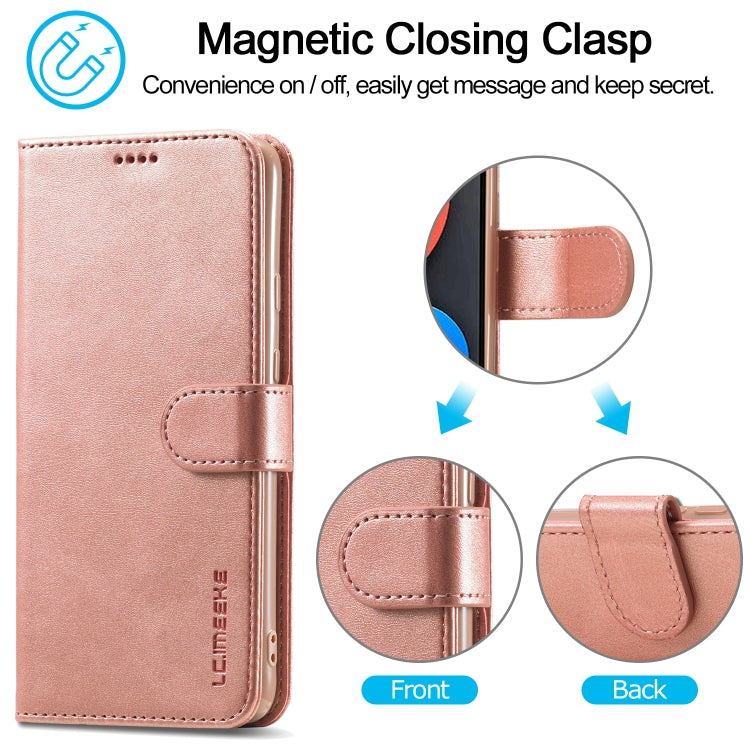 Rose gold flip phone case with magnetic clasp and stitched card-holder flap detail