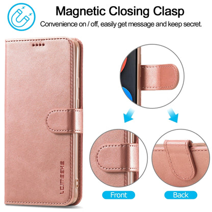 Rose gold flip phone case with magnetic clasp and stitched card-holder flap detail