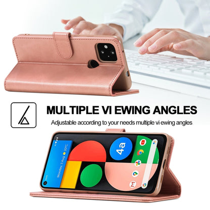 Rose gold leather flip case standing open for viewing, with card slots inside