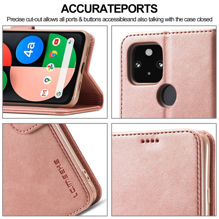 Rose gold leather flip case closeups showing port and button cutouts