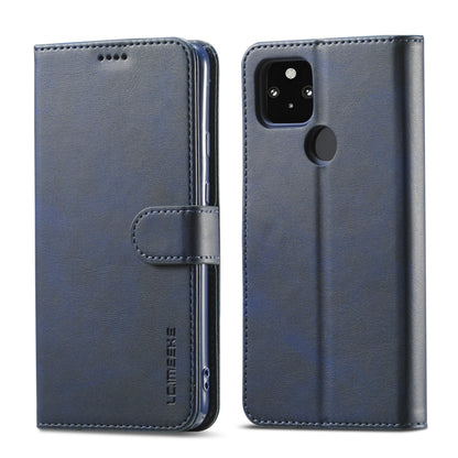 Blue leather wallet flip phone case with card slot and camera cutout protection