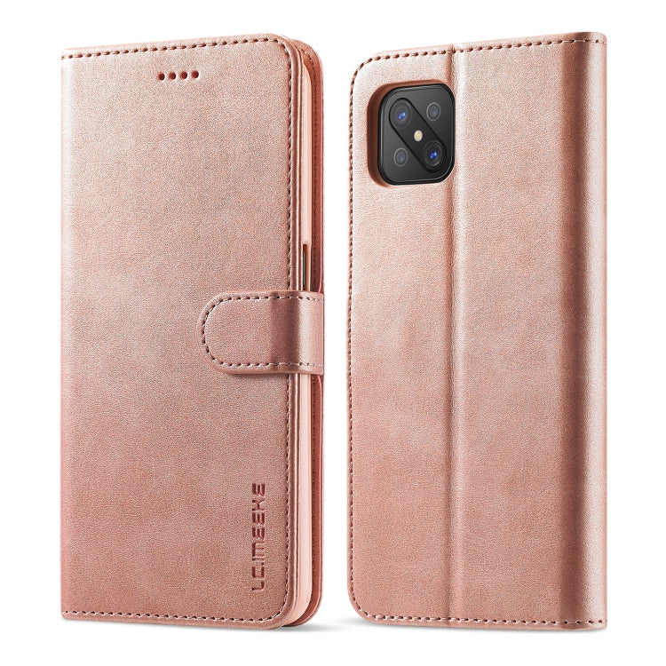 Rose gold leather flip case with card holder strap and exterior camera cutout