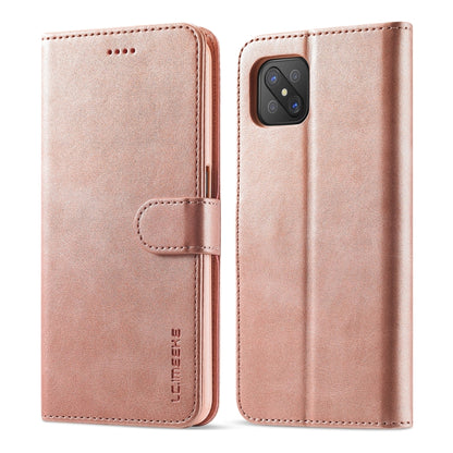 Rose gold leather flip case with card holder strap and exterior camera cutout