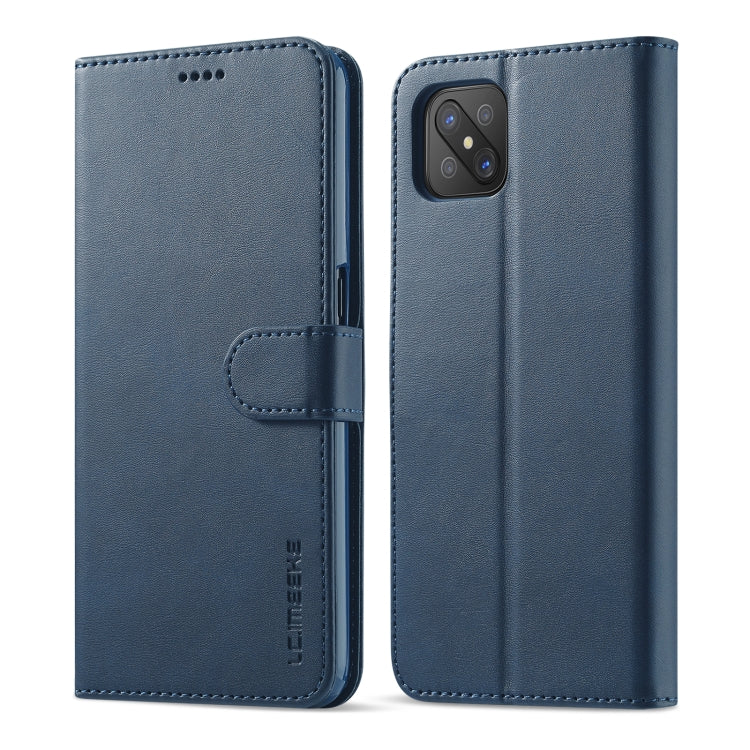 Blue flip leather wallet phone case with card holder tab and camera cutout
