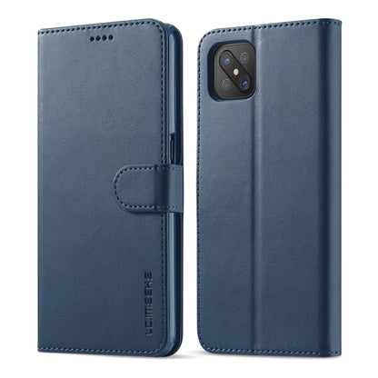 Blue flip leather wallet phone case with card holder tab and camera cutout