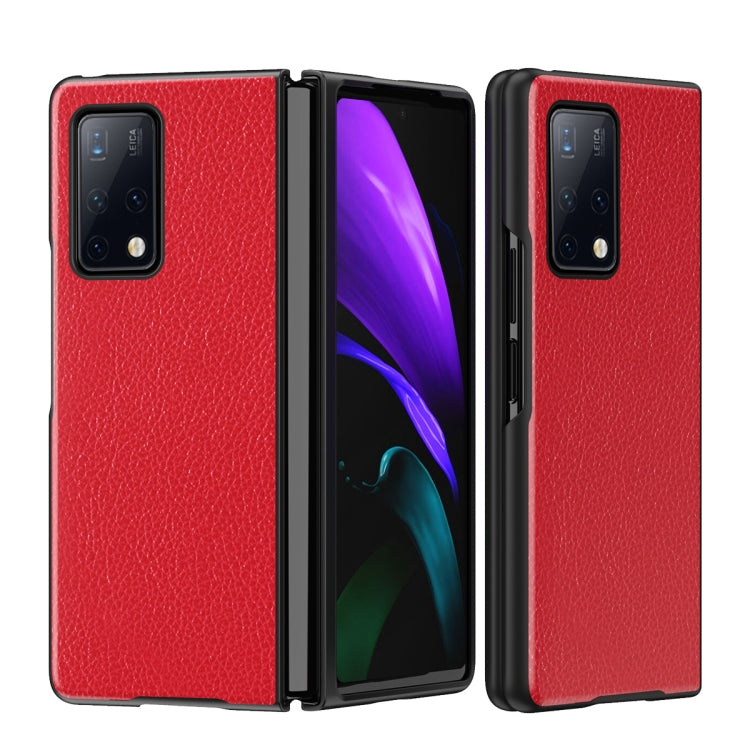 Red leather-texture folding phone case with camera cutout for Huawei Mate X2