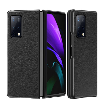Black leather-texture folding phone case with camera cutout for Huawei Mate X2