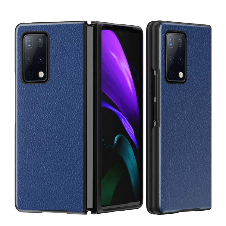 Blue leather-texture folding phone case with camera cutout for Huawei Mate X2