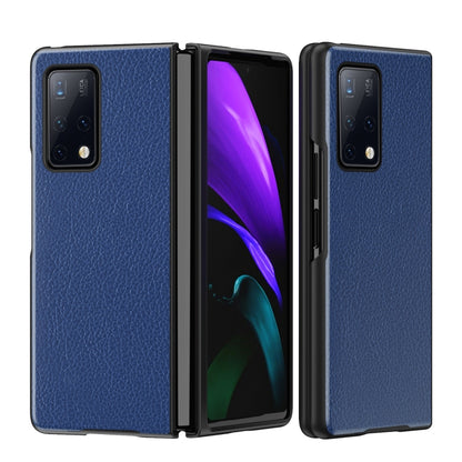 Blue leather-texture folding phone case with camera cutout for Huawei Mate X2