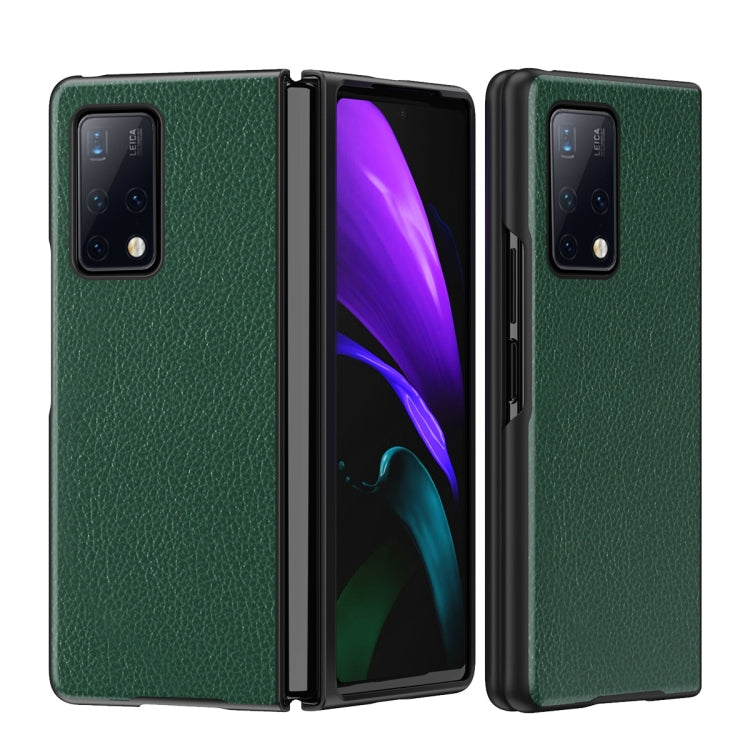Green leather-texture folding phone case with camera cutout for Huawei Mate X2