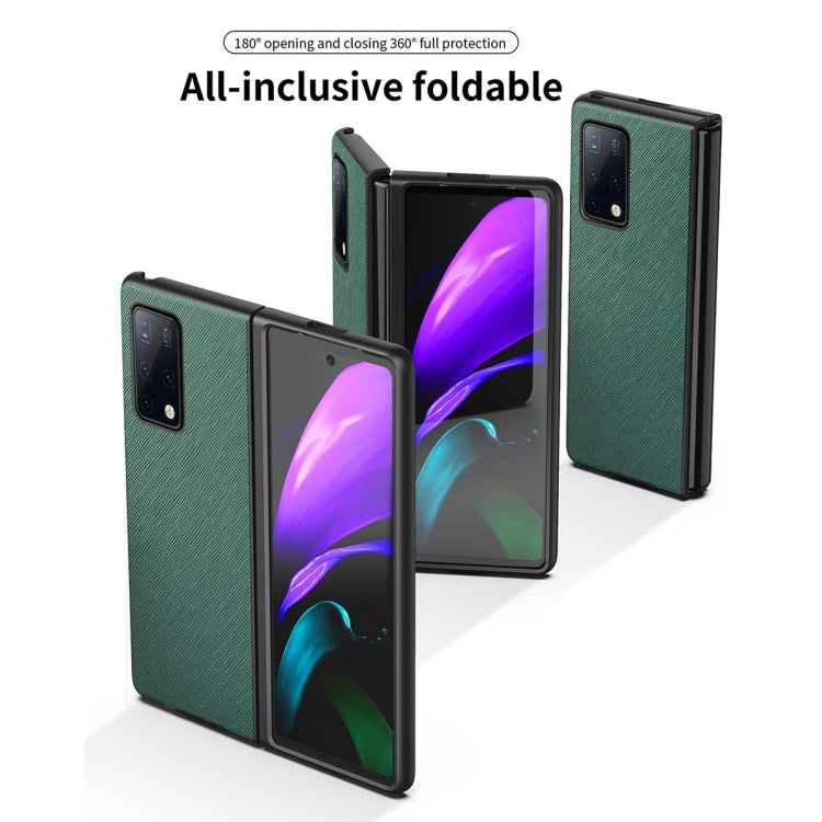 Green textured folding phone case shown open with camera cutout for Huawei Mate X2