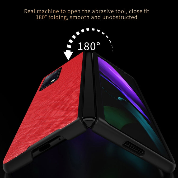 Red textured leather folding case with black PC frame and camera cutout for Huawei Mate X2
