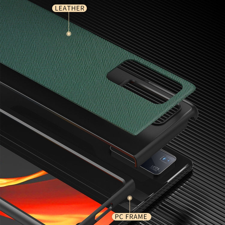 Green textured leather folding case with black PC frame and side opening for Huawei Mate X2