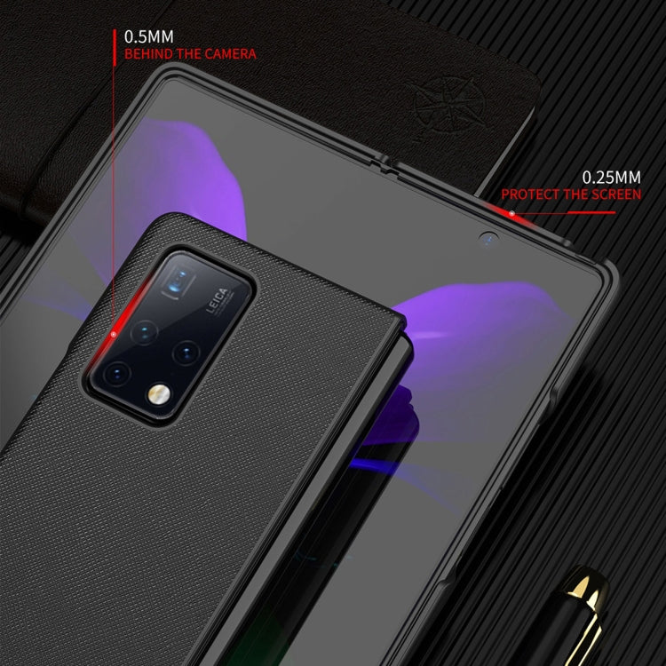 Textured black folding case with camera opening and protective screen cover edges for Huawei Mate X2