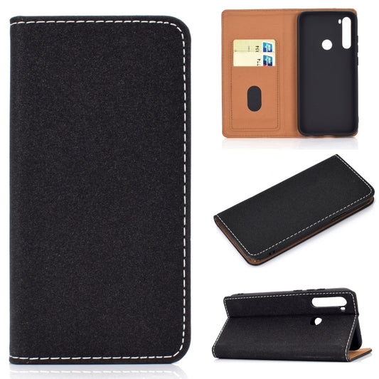 Black magnetic flip leather phone case with card slot, white-stitched front cover