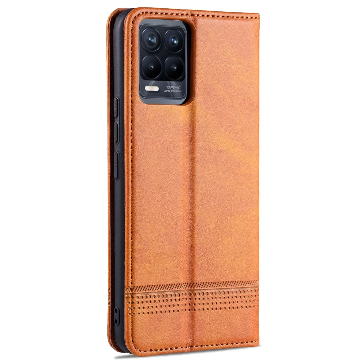 Tan leather phone flip case with camera cutout and perforated bottom detail