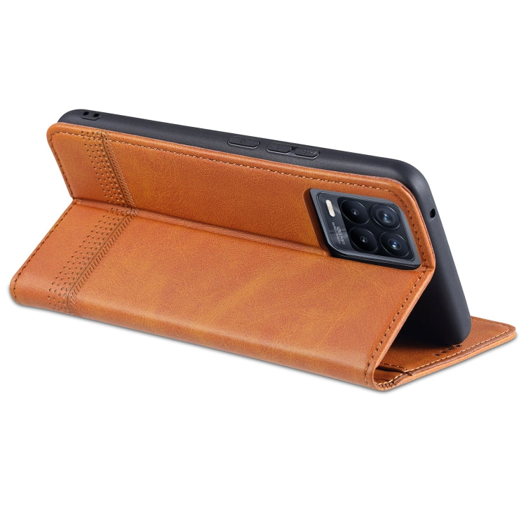 Tan leather wallet flip case with card slots and camera opening