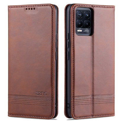 Light brown leather phone flip case with perforated speaker area and camera cutout