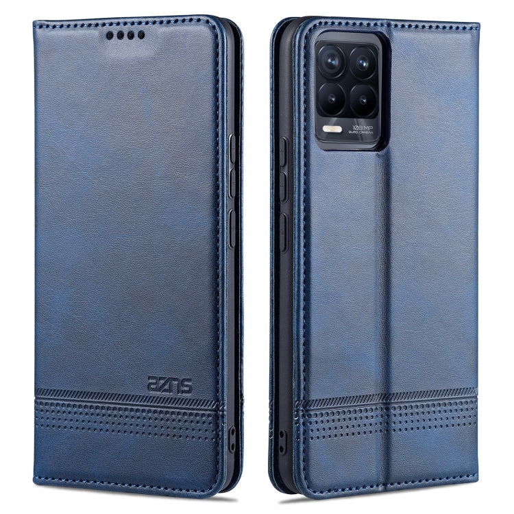 Magnetic flip leather phone case with card slots, blue calf texture, camera cutout
