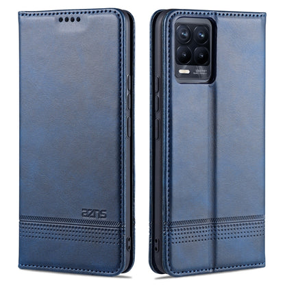 Magnetic flip leather phone case with card slots, blue calf texture, camera cutout