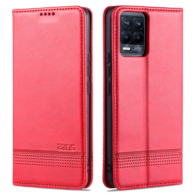 Magnetic flip leather phone case with card slots, red calf texture, camera cutout
