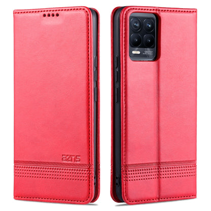 Magnetic flip leather phone case with card slots, red calf texture, camera cutout