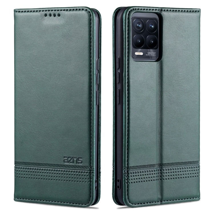 Magnetic flip leather phone case with card slots, green calf texture, camera cutout