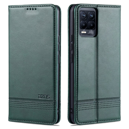 Magnetic flip leather phone case with card slots, green calf texture, camera cutout