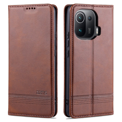 Brown leather phone flip case with camera cutout and perforated bottom strip