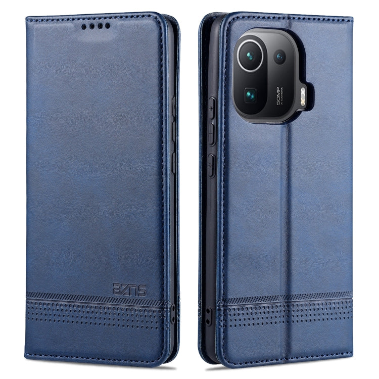 Magnetic flip leather phone case with card slots, blue calf texture, camera lens cutout