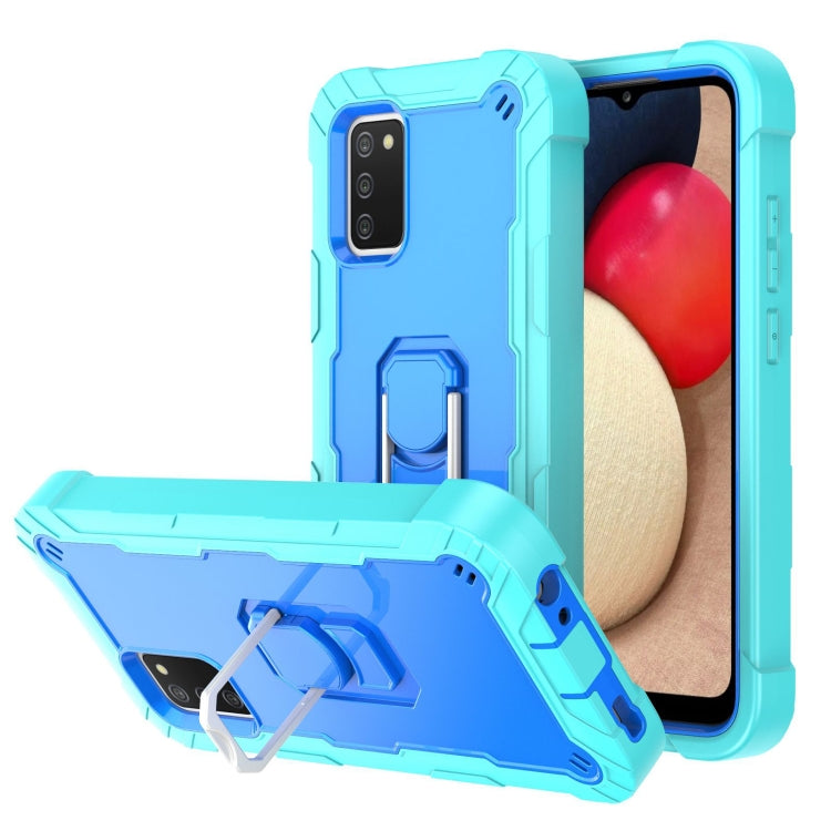 Shockproof phone case with rotating holder, mint green and blue, for covered device