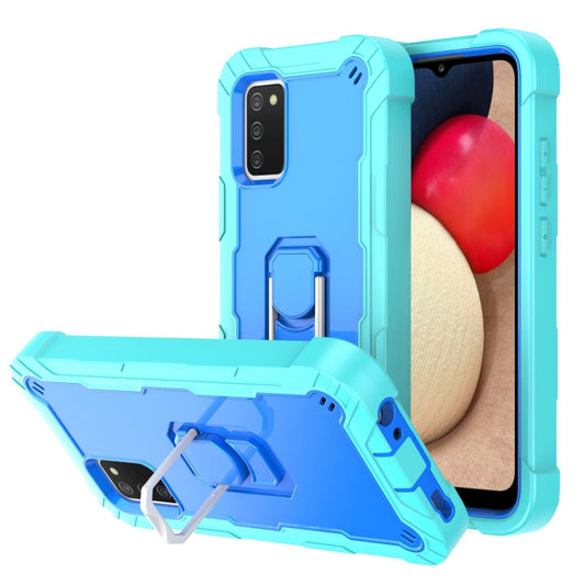 Shockproof phone case with rotating holder, mint green and blue, for covered device