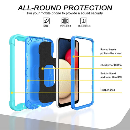 Shockproof 3-layer phone case with rotating holder, mint and blue frame design