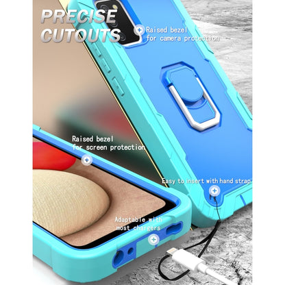 Shockproof phone case with rotating holder, mint and blue, raised bezel around camera