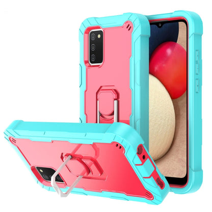 Shockproof phone case with rotating holder, mint green and red back, device protection