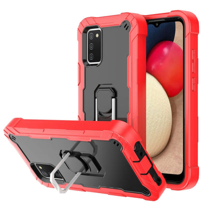 Shockproof phone case with rotating holder, red and gray back with red frame
