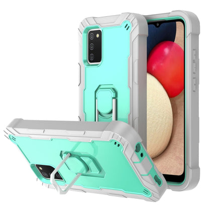 Shockproof phone case with rotating holder, mint teal back and light gray frame