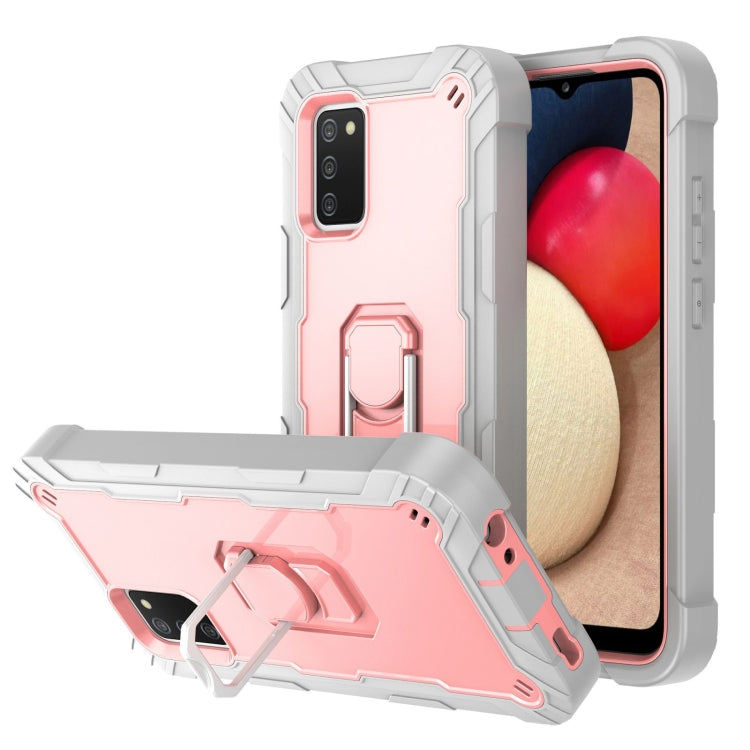 Shockproof phone case with rotating holder, pink back and light gray frame