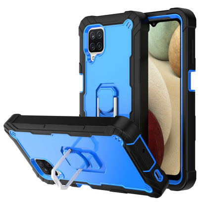Shockproof phone case with rotating holder, light blue back and blue frame