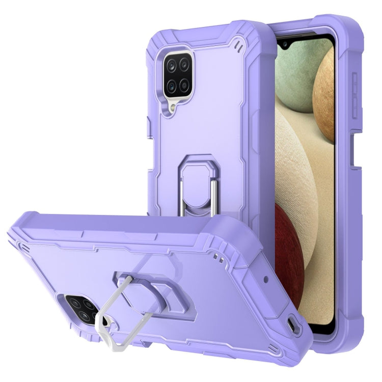 Shockproof phone case with rotating holder, purple back with light purple and gray accents