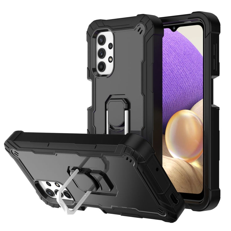 Shockproof phone case with rotating holder, dark gray back with black and gray accents