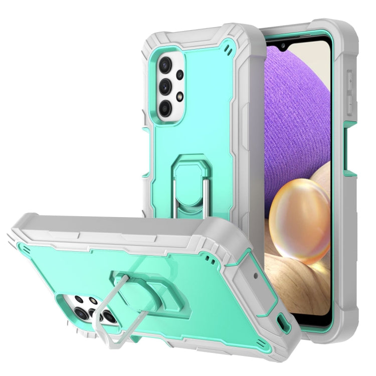 Shockproof phone case with rotating stand, mint back with white rugged bumper