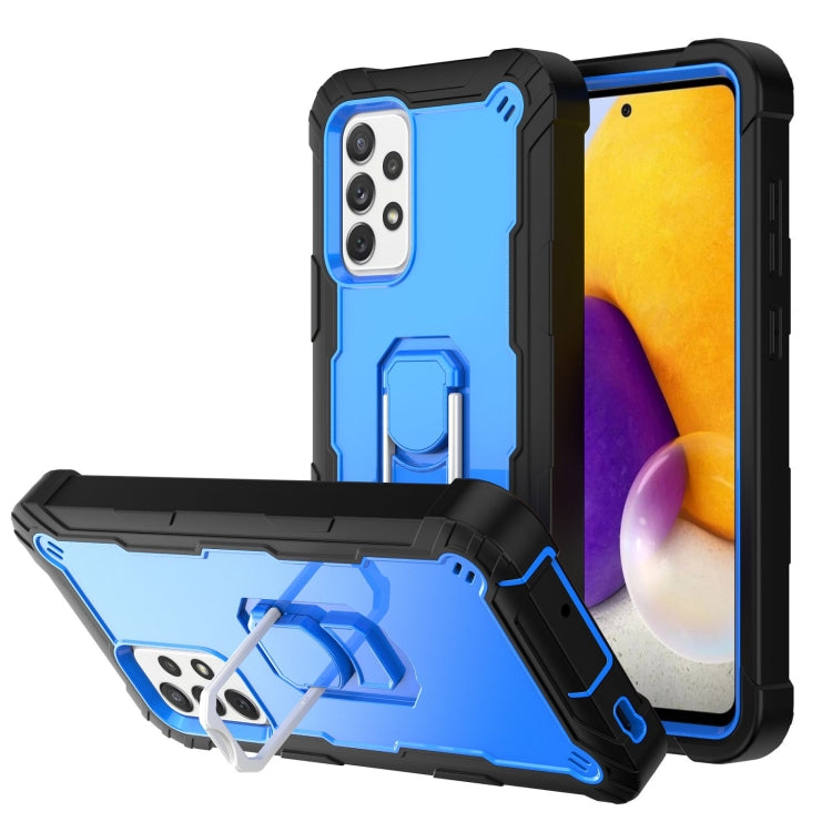 Shockproof phone case with rotating stand, blue back with black rugged bumper