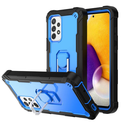 Shockproof phone case with rotating stand, blue back with black rugged bumper