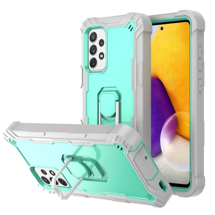 Shockproof phone case with rotating kickstand, mint green and light gray rugged armor
