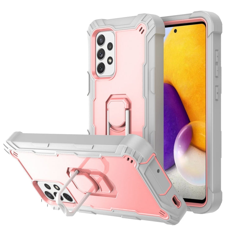 Shockproof phone case with rotating kickstand, pink and light gray with raised bumper