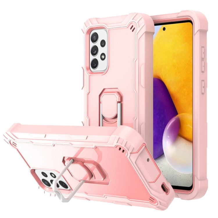 Shockproof phone case with rotating kickstand, blush pink and light gray rugged armor