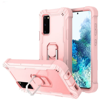 Shockproof phone case with rotating kickstand holder, light pink and pale pink with matching bumper